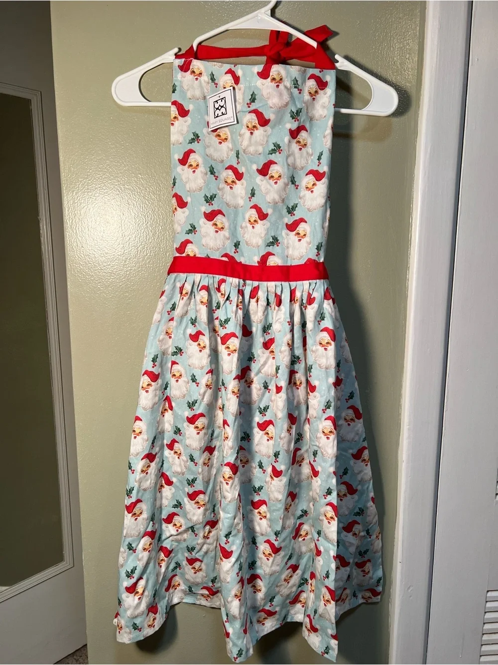 Mary SquareFestive Holiday Christmas Santa Claus Kitchen Apron Light Blue Cotton